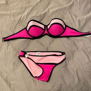 Bikini, pink and black, top-B cup, size 0-3 bottom, never worn